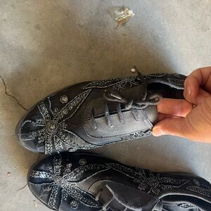 Onex Black Beaded Slip-On Shoes